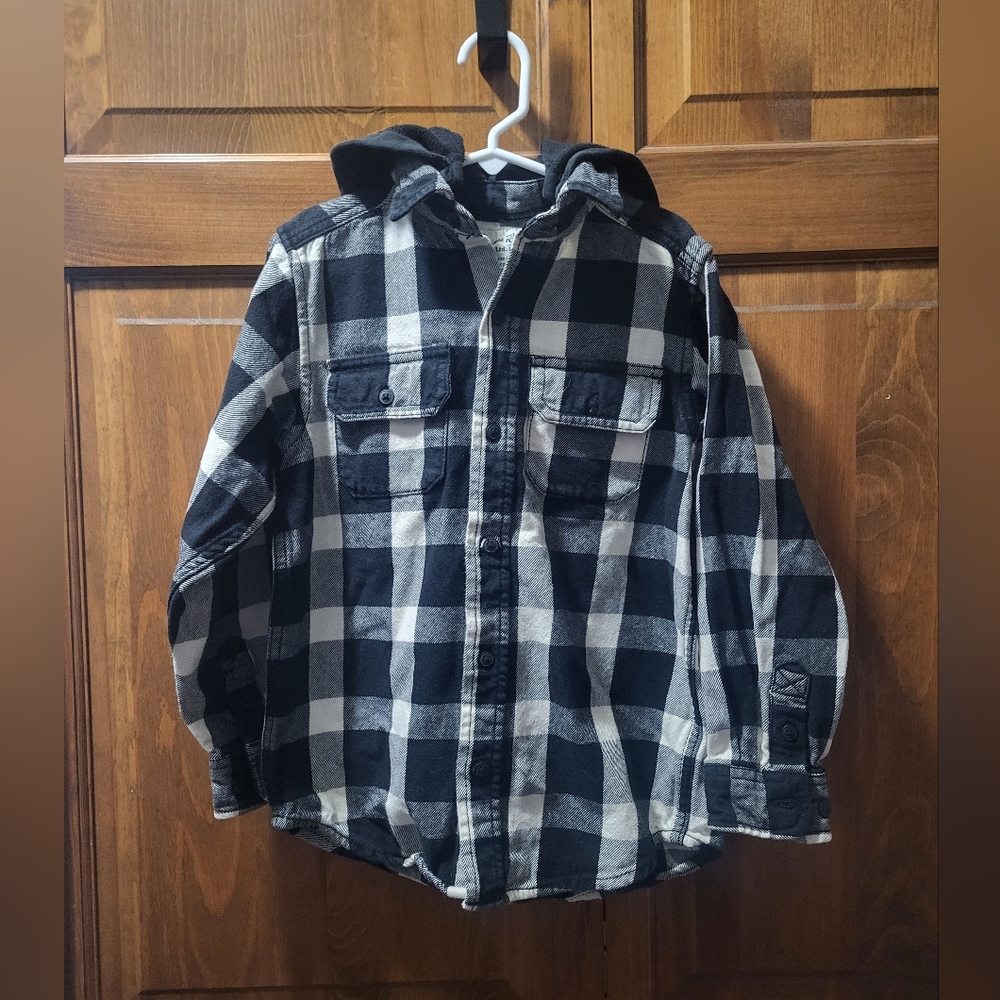 Children's Place Flannel Hoodie Plaid Long Sleeve Shirt/Jacket Boys 5/6